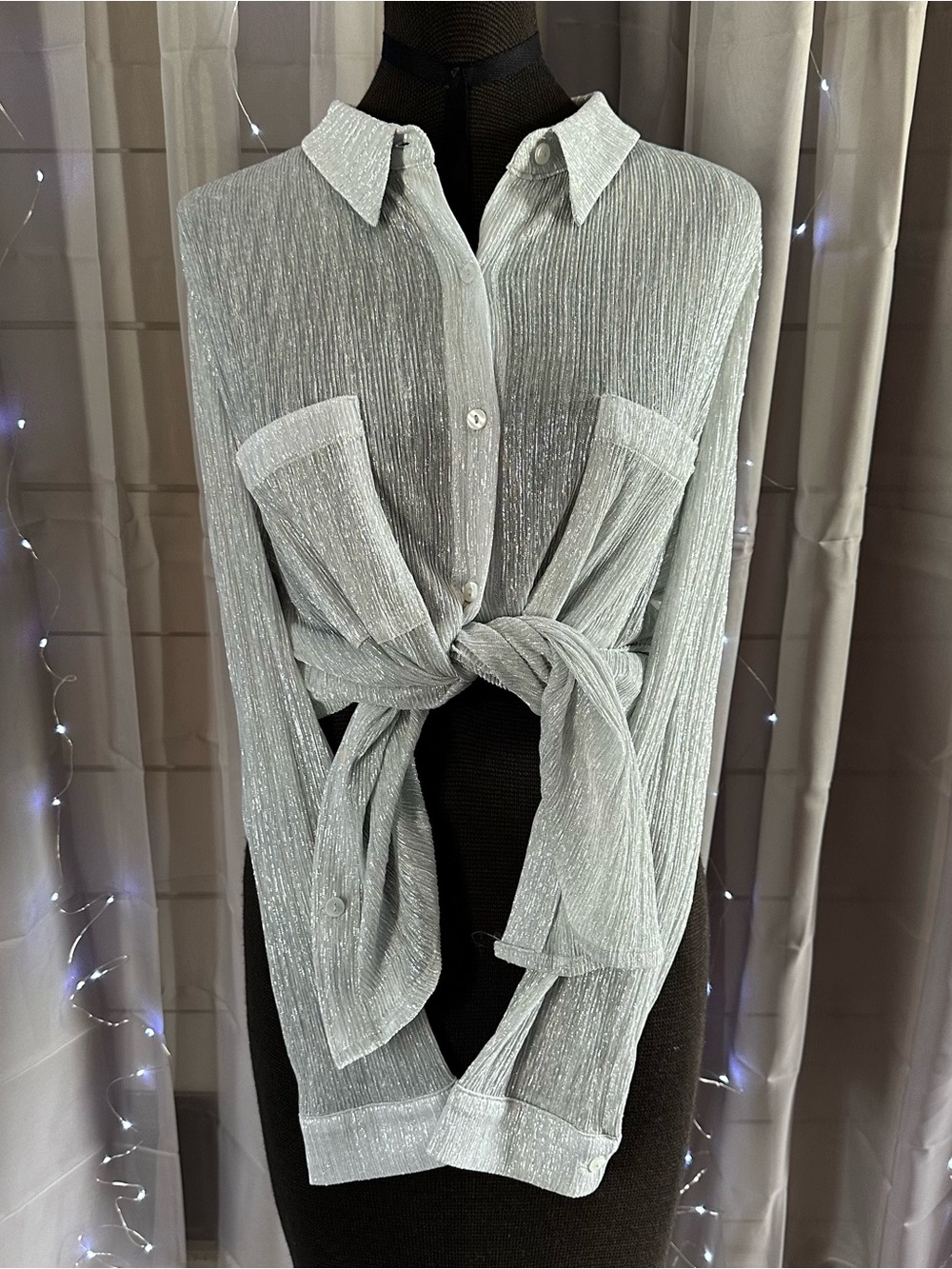 Vintage Joanna Hope silver shimmer button-down shirt Sz 18